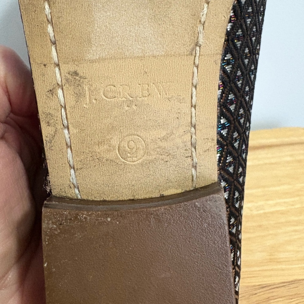 J. Crew Jacquard Tassel Loafers Black Gold Geometric Pattern Size 9 Old Money - Picture 9 of 12